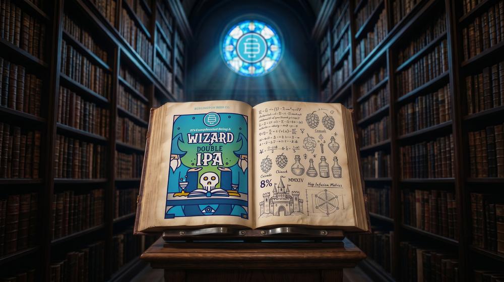 An illuminated wizard's spellbook in a cathedral library