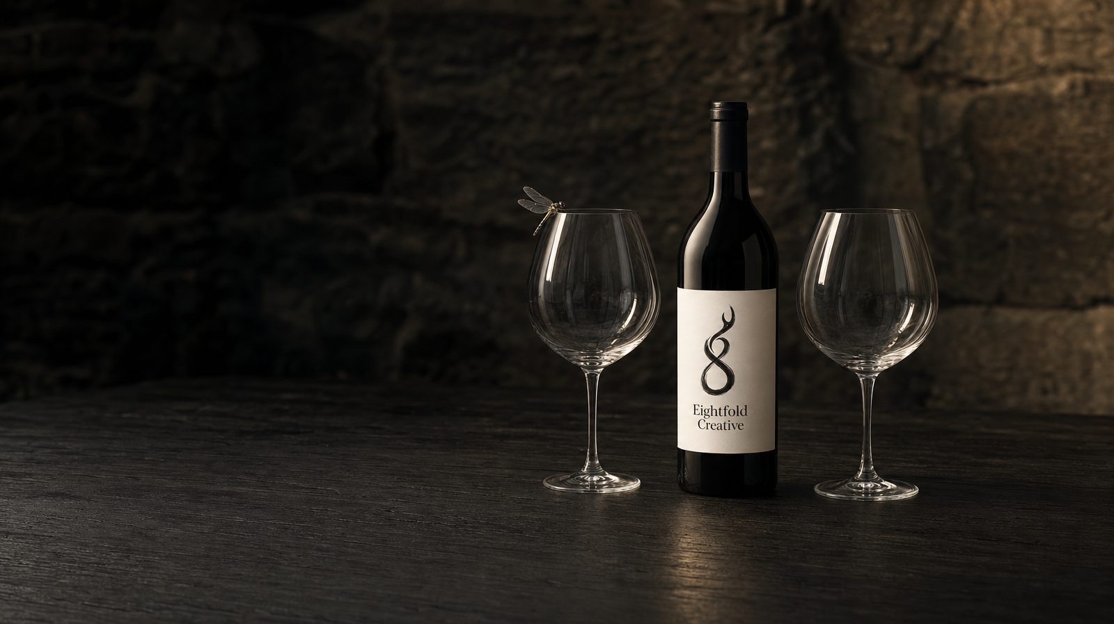 Eightfold Creative wine bottle, editorial product photography