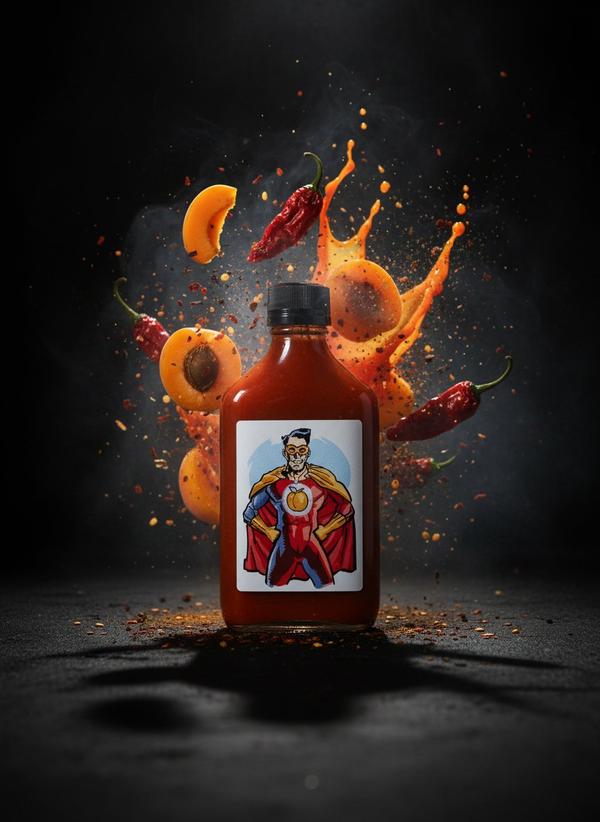 Benito's Hot Sauce product hero with apricot
