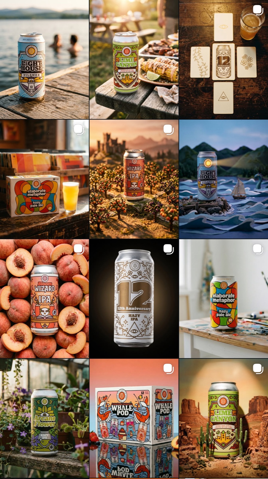 Burlington Beer Co. Instagram grid, all Eightfold Creative directed content