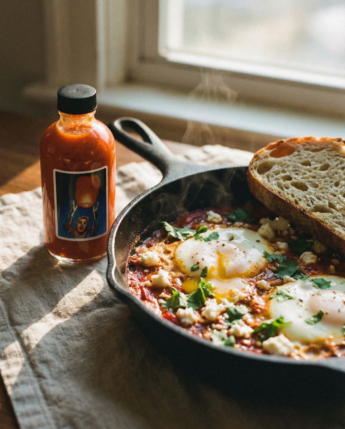 Shakshuka with feta and sourdough toast