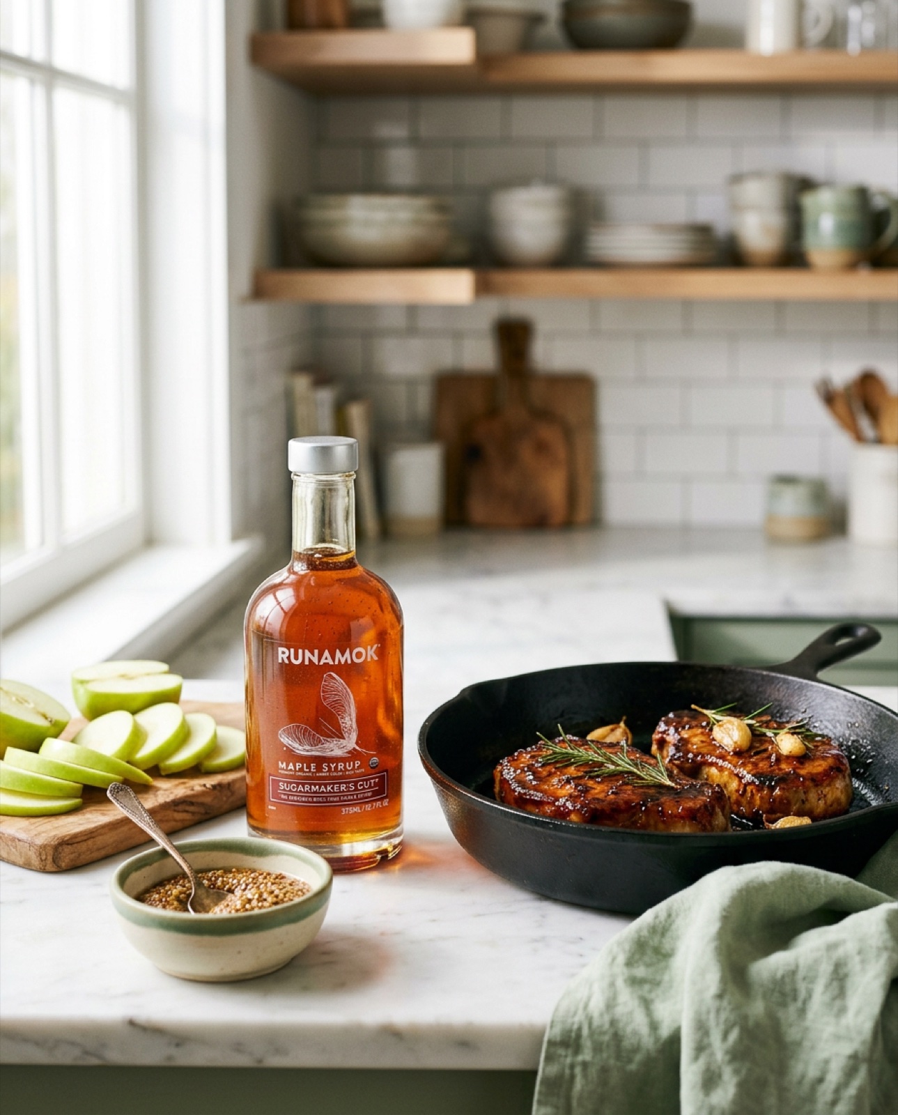 Runamok Maple apple brandy barrel-aged syrup with chilaquiles and fried egg