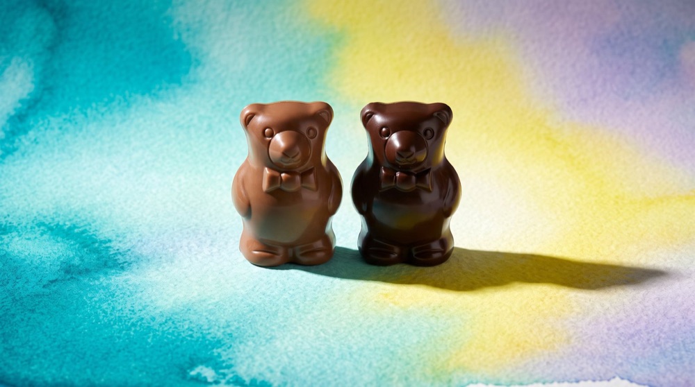 Birnn Chocolates milk and dark chocolate bears side by side