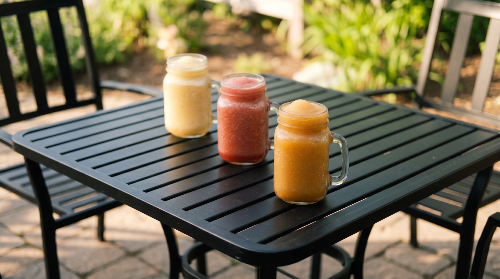 Vermont Cider Lab cider slushies on a summer patio
