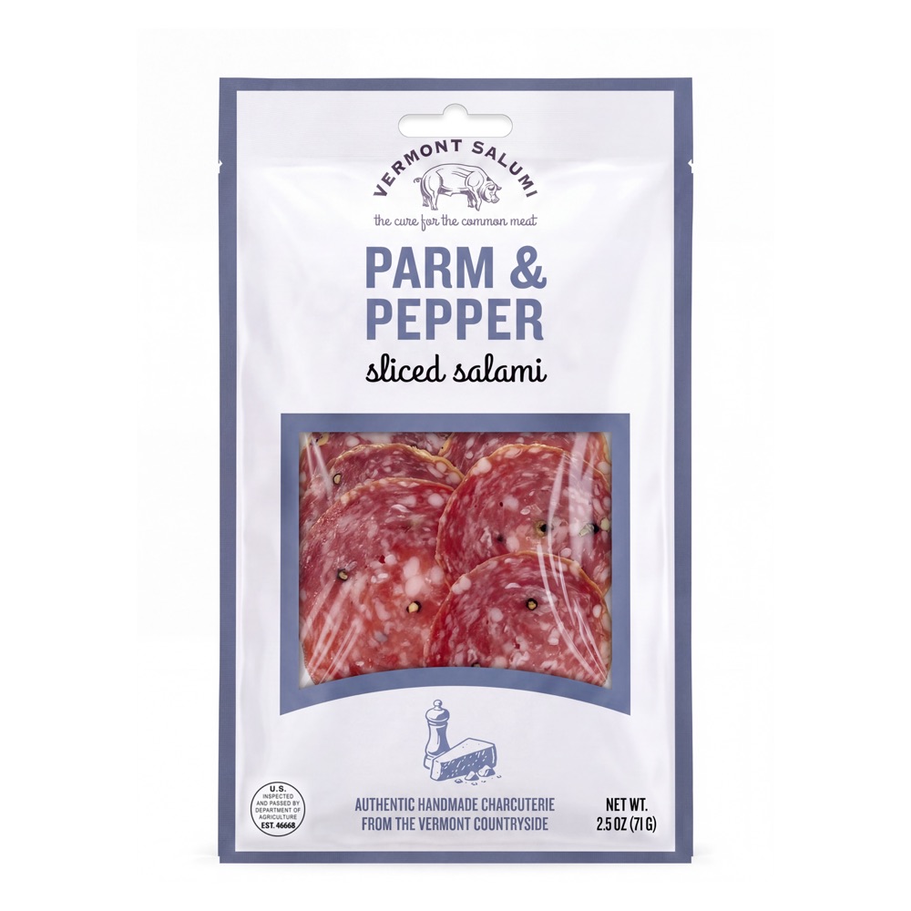 Vermont Salumi Parm and Peppercorn sliced salami, FreshDirect e-commerce packaging